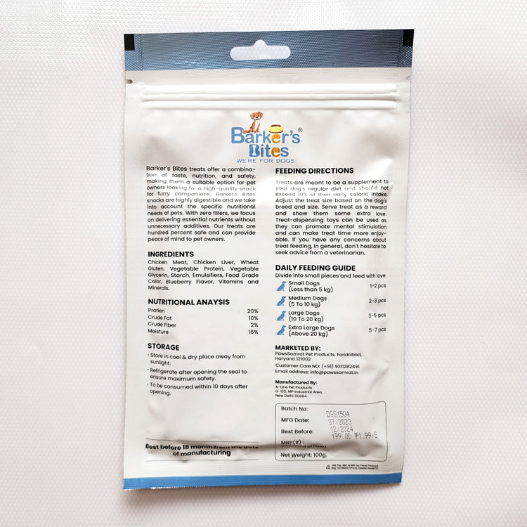 Barker's Bites Licious Dog Treats for 100g - CHICKEN & BLUEBERRY