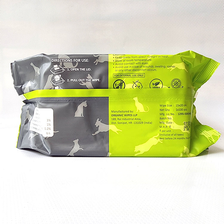 PET WIPES with Neem & Aloe Vera for Dogs, Puppies & Pets