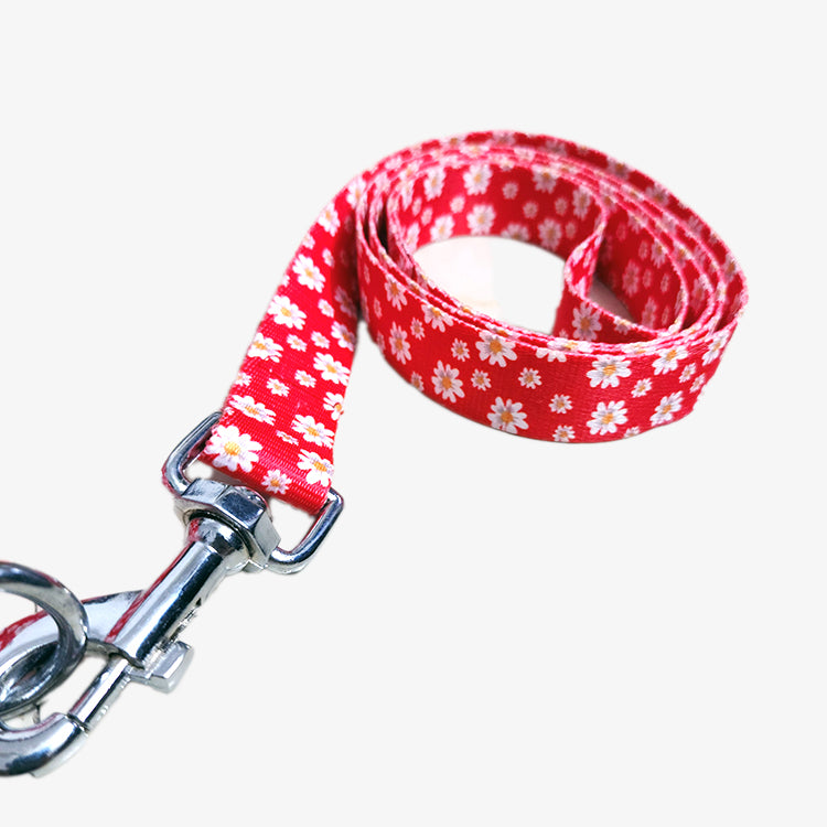 RED FLOWER Graphic Dog Collar and Leash Combo