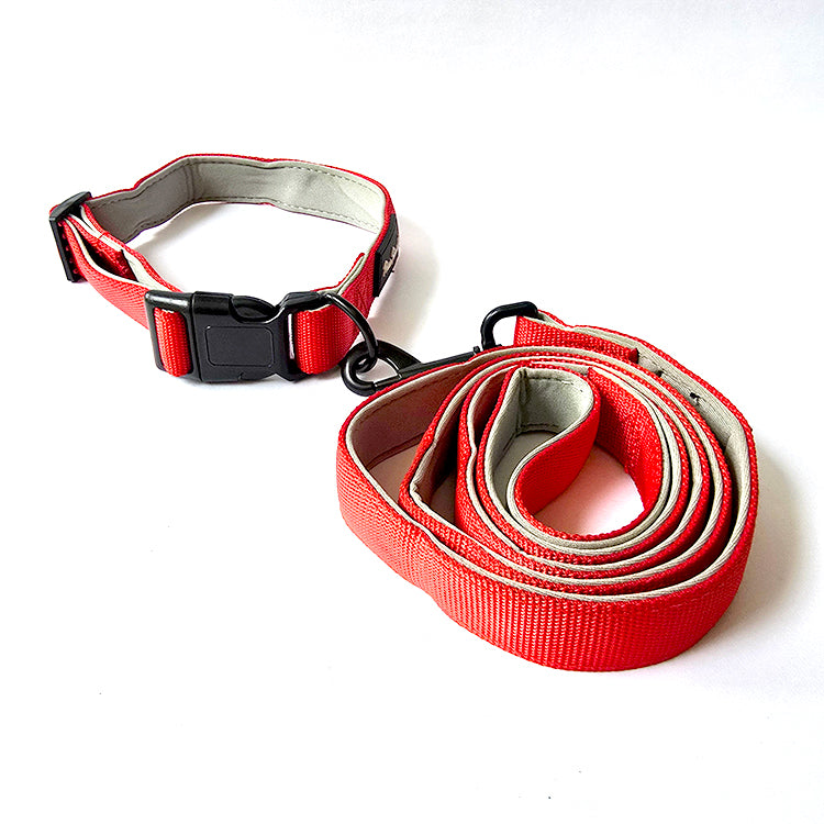 Red Plush Padding Collar & Leash Combo