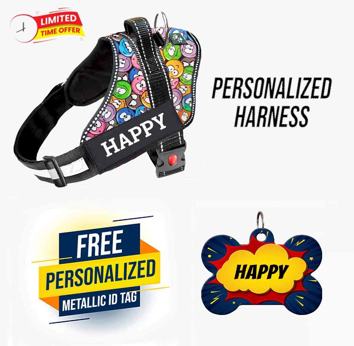 Personalized Dog Harness - GROOVY EMOJIS