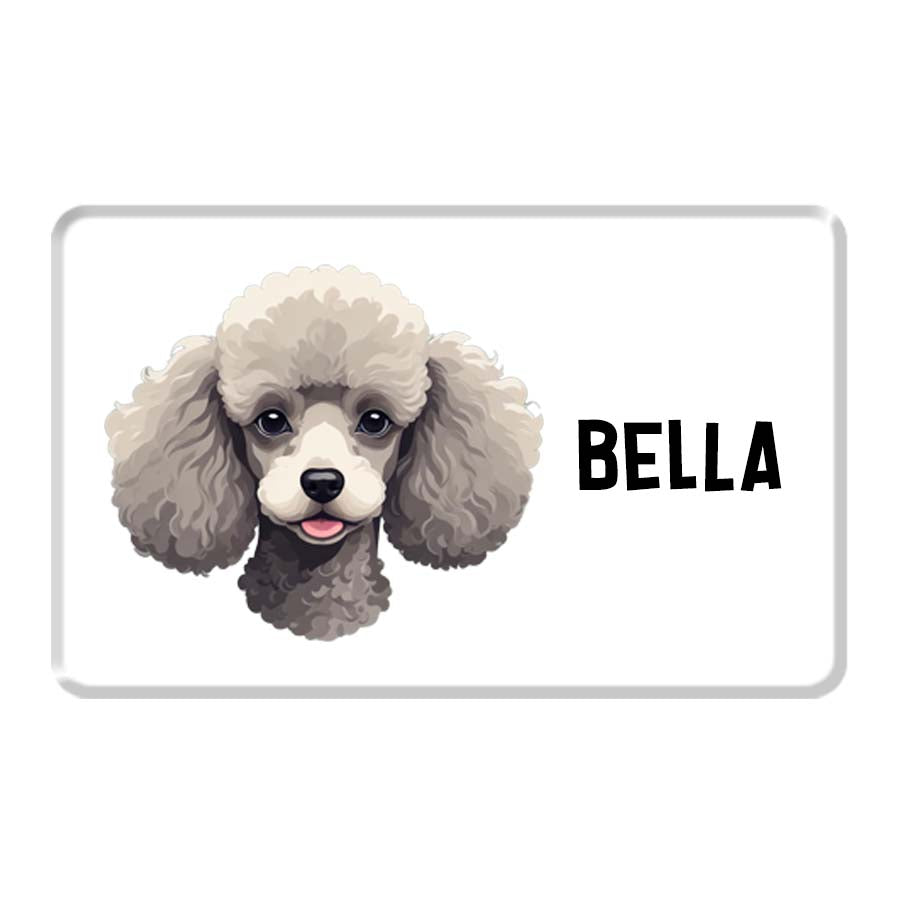 Personalized Pet Breed Fridge Magnet - Poodle - White/Grey