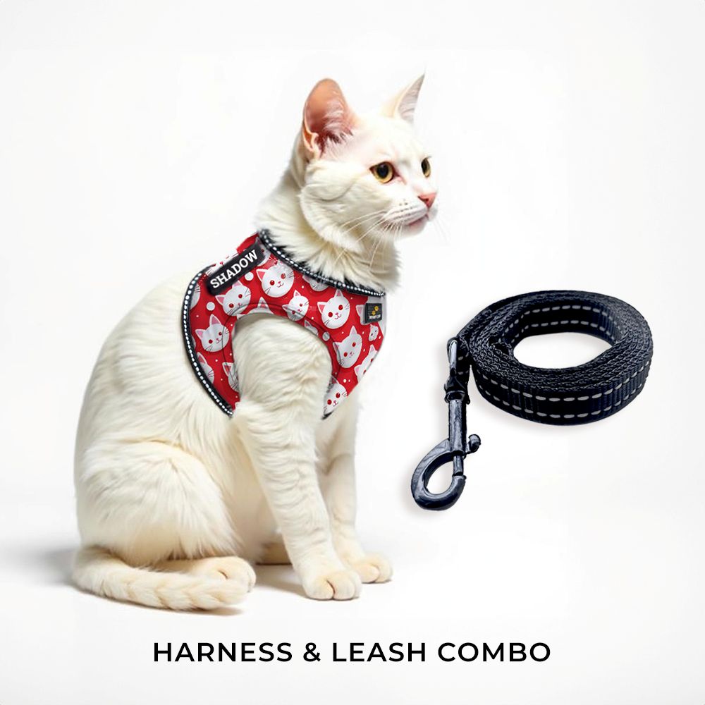 Personalized Cat Harness 2.0 - Red Meow (Leash COMBO)