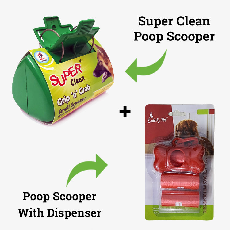 IndiHopShop Dog Poop Scooper, GRIP 'n' GRAB & Waste Poop Clean Bags with Bag Dispenser Box COMBO