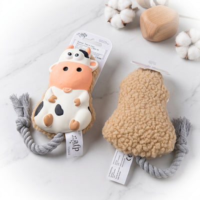 Toss A Cow Latex & Rope Squeaky Dog Toy