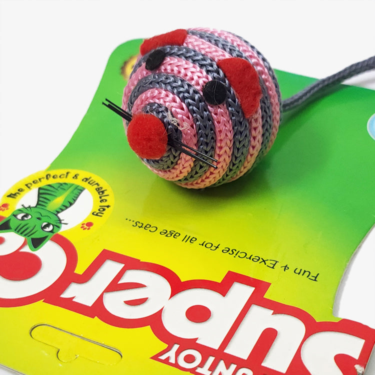 IndiHopShop Cat Toy, Lovely Stripe Nylon Rope Round Ball Mouse Long Tail Bell Toy