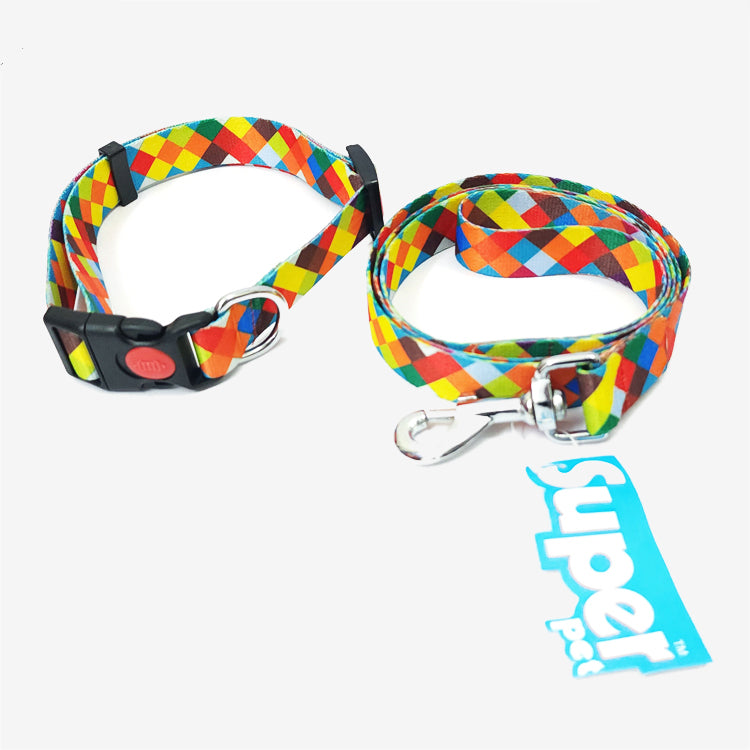 RAINBOW REEL Graphic Dog Collar and Leash Combo