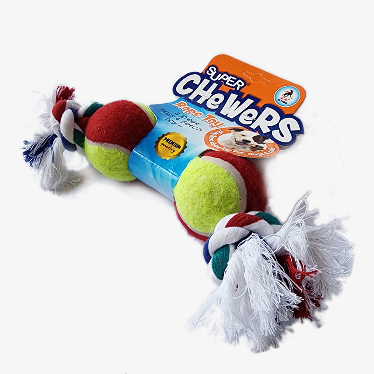 Double Tennis Ball Rope Dog Tug Toy