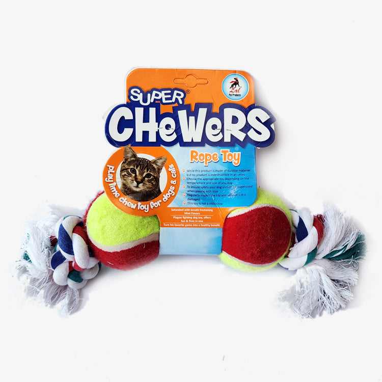 Double Tennis Ball Rope Dog Tug Toy