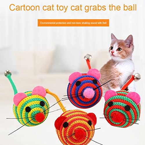 IndiHopShop Cat Toy, Lovely Stripe Nylon Rope Round Ball Mouse Long Tail Bell Toy