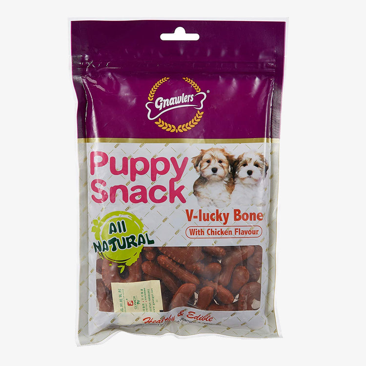 Gnawlers Puppy Snack - V lucky bone - 270GM - Chicken Flavour