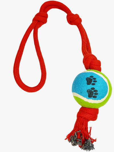 IndiHopShop Knot Rope Dog Tug Toy, Loop with Tennis Ball