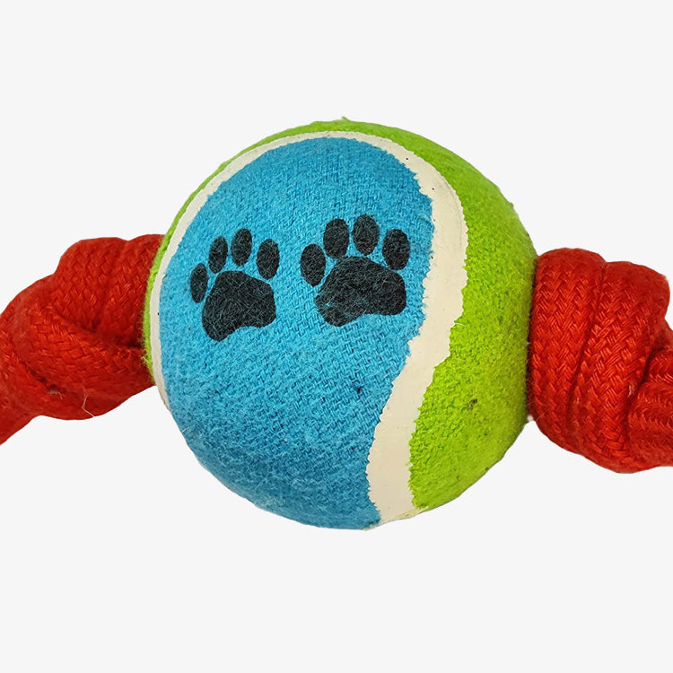 IndiHopShop Knot Rope Dog Tug Toy, Loop with Tennis Ball