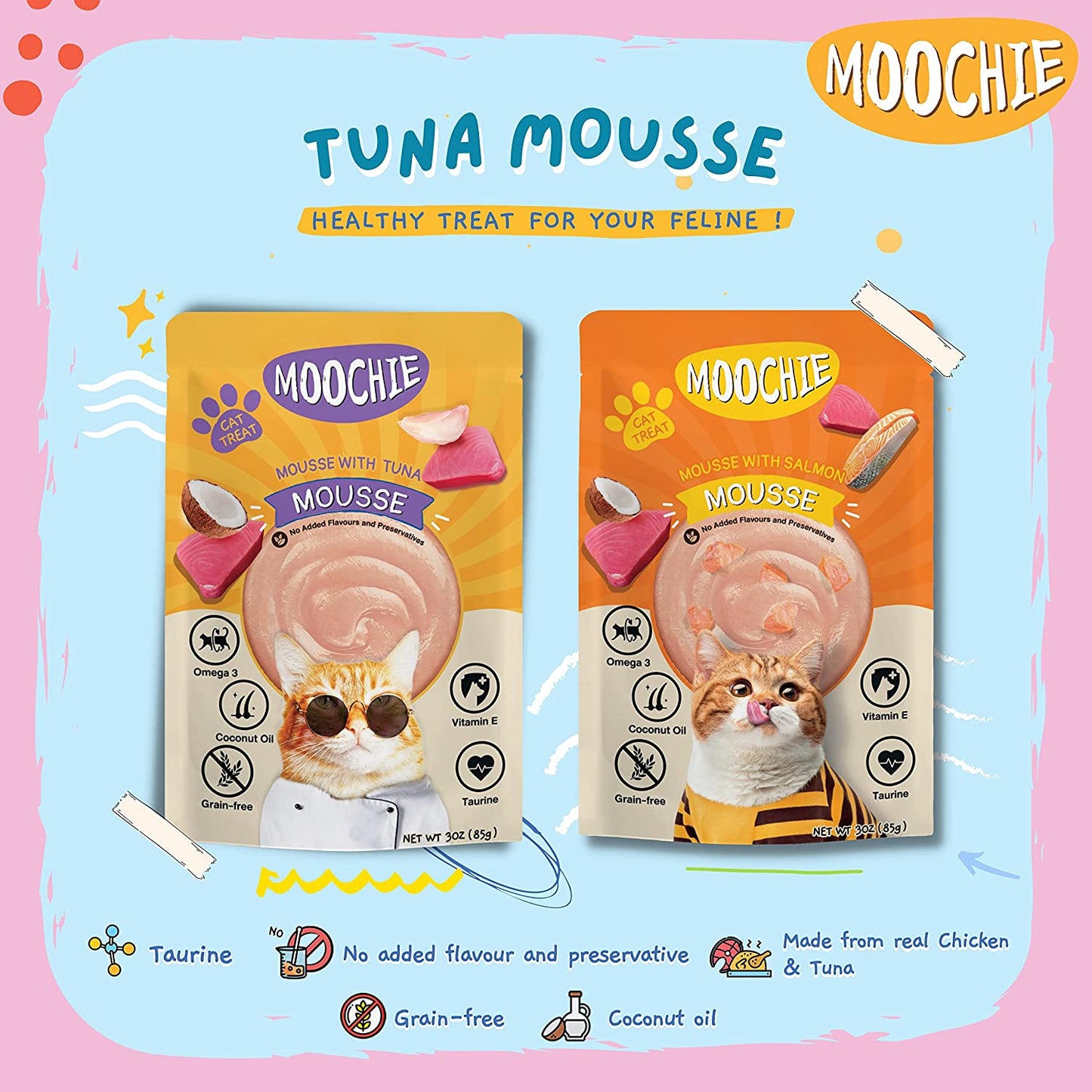 MOOCHIE Wet Cat Food Grain-Free Gravy Cat Treat Mousse with Tuna