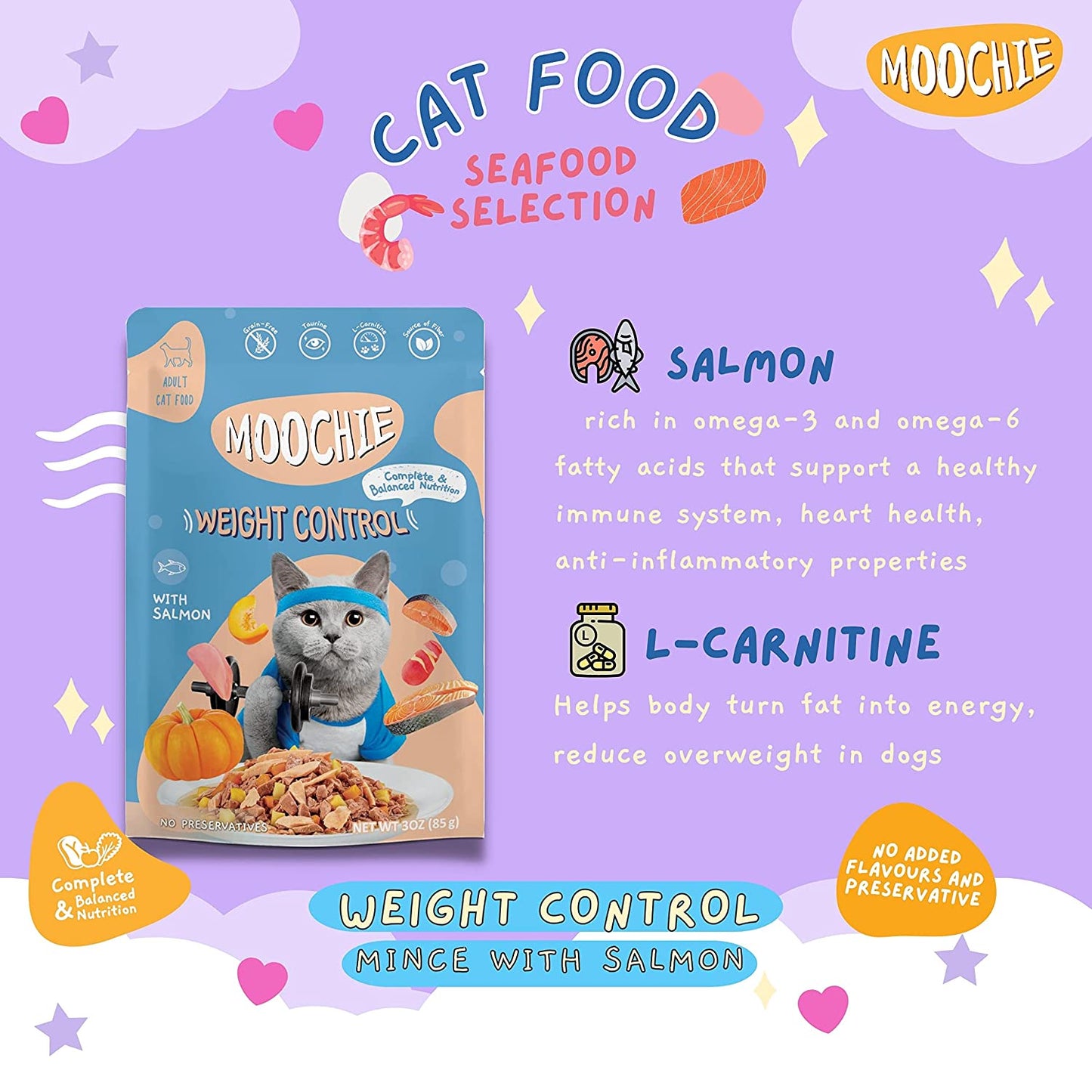 MOOCHIE Wet Cat Food Grain-Free Gravy Cat Treat Weight Control with Salmon Complete & Balanced Nutrition
