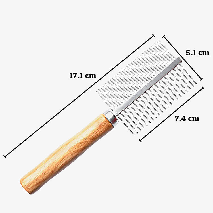 IndiHopShop Wooden Handle Steel Needles Dog Double-Sided Comb