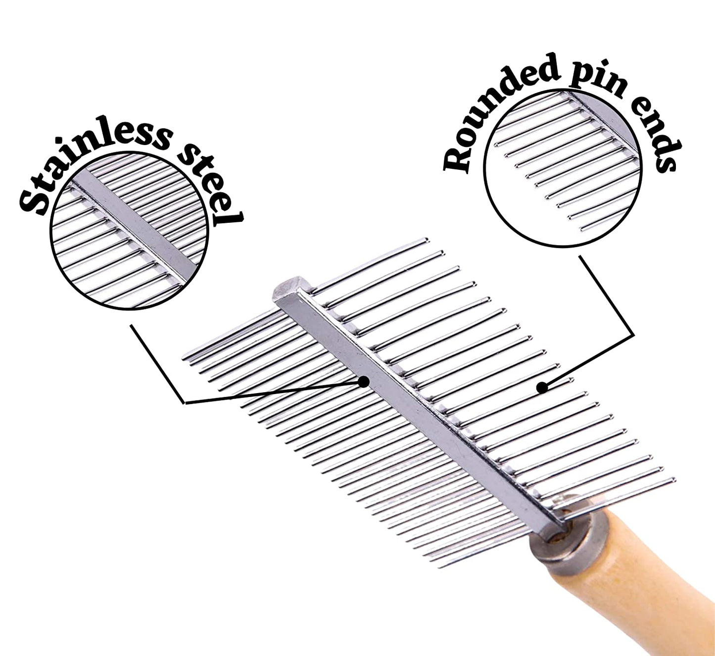 IndiHopShop Wooden Handle Steel Needles Dog Double-Sided Comb