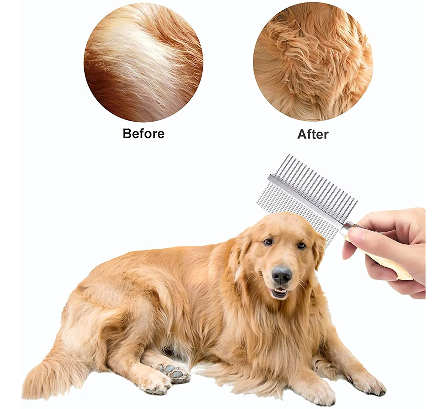 IndiHopShop Wooden Handle Steel Needles Dog Double-Sided Comb