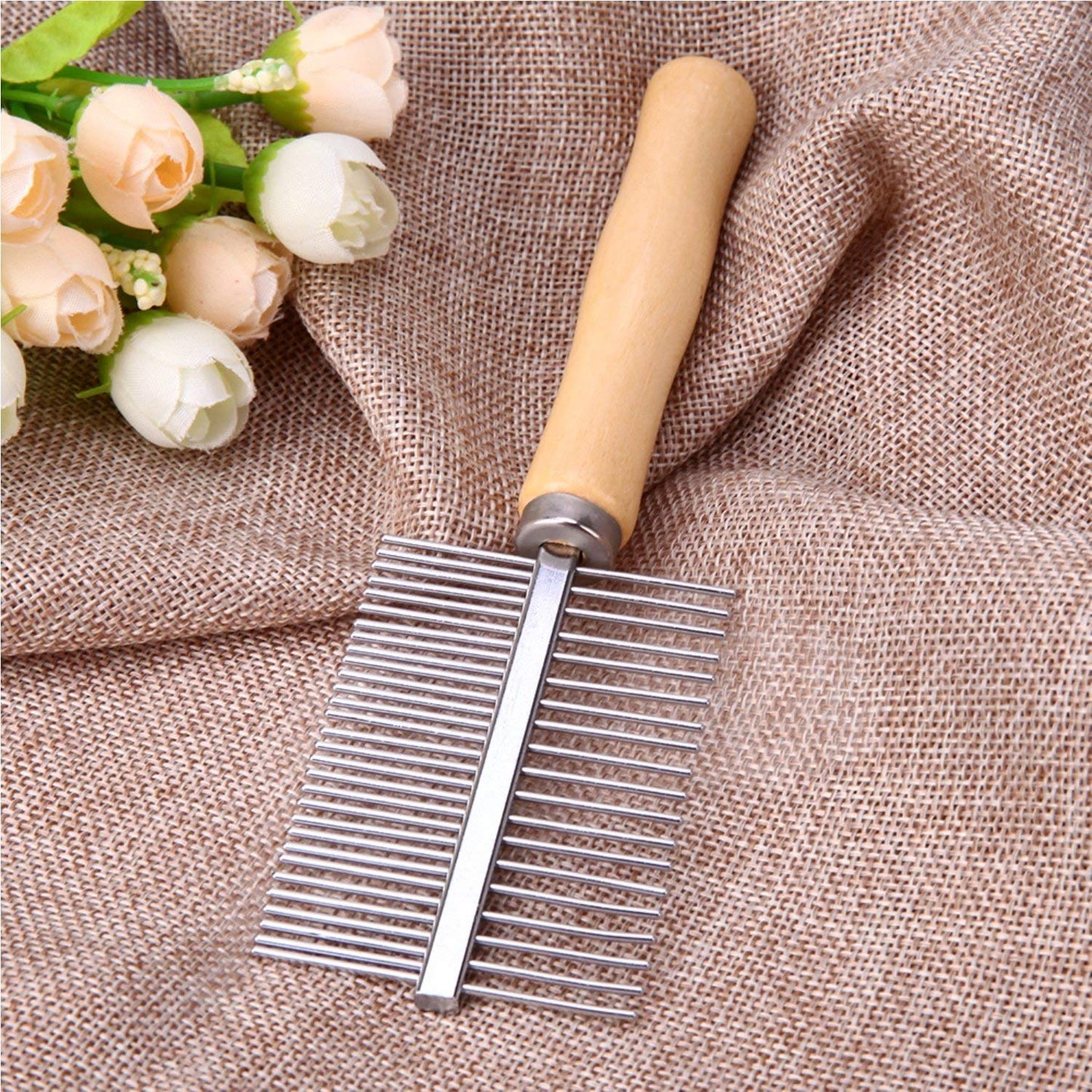 IndiHopShop Wooden Handle Steel Needles Dog Double-Sided Comb