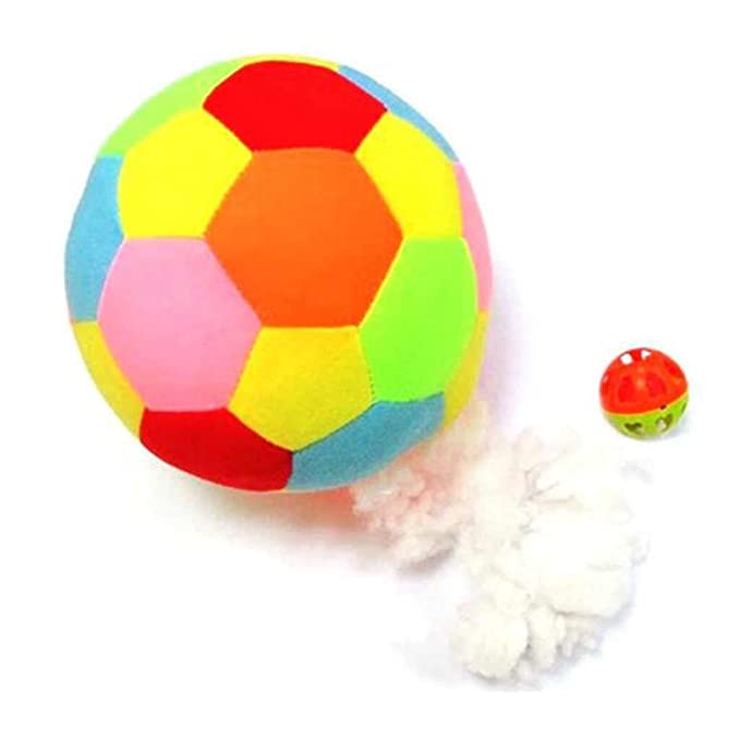 IndiHopShop Puppy Dog Plush Rainbow Football Toy with Rattle Bell