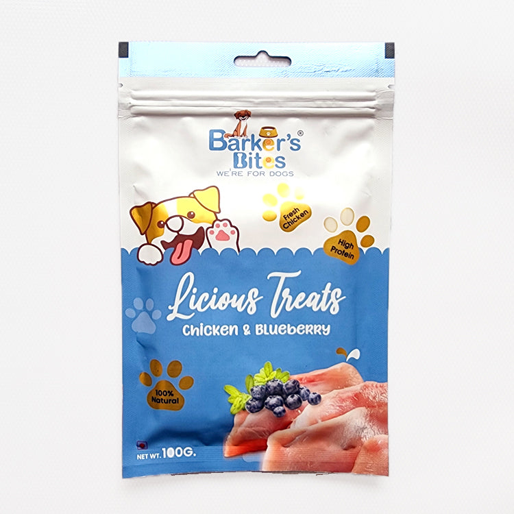 Barker's Bites Licious Dog Treats for 100g - CHICKEN & BLUEBERRY