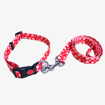 RED FLOWER Graphic Dog Collar and Leash Combo