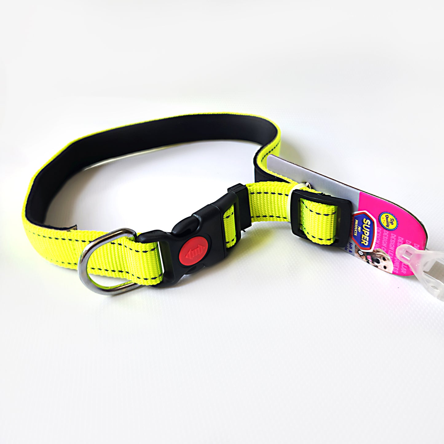 Premium Reflective Padded Dog Collar - Large - Neon