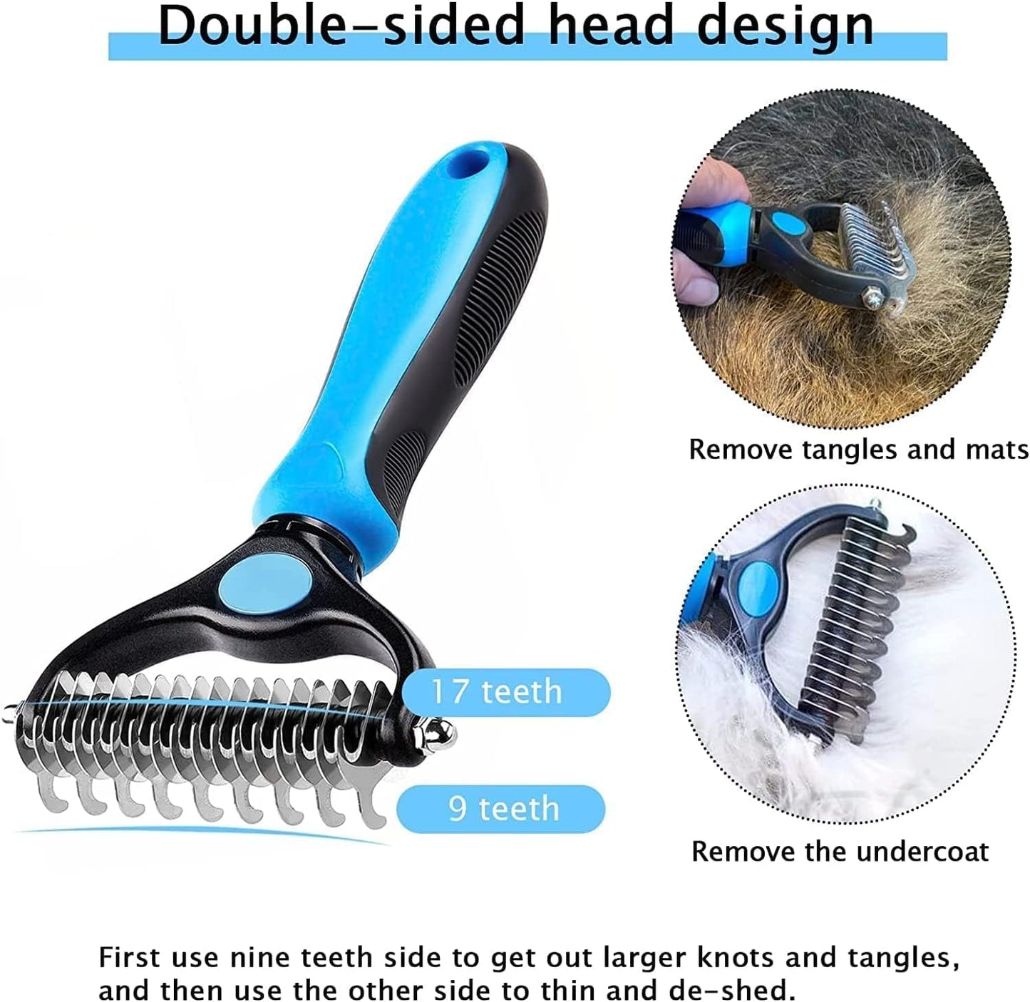 Professional Dematting Brush Tool for Cats and Dogs - Removes Mats and Tangles