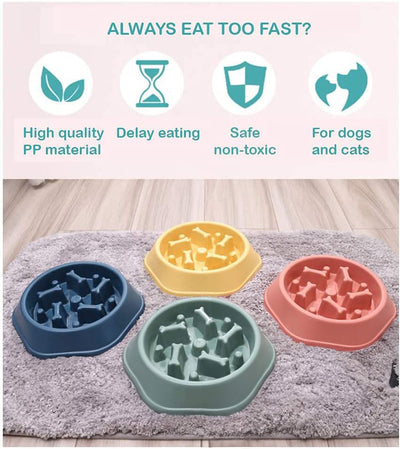 Slow Feeder Dog Bowl | No Choking | No Gulping | Promotes Digestion - Assorted Colors