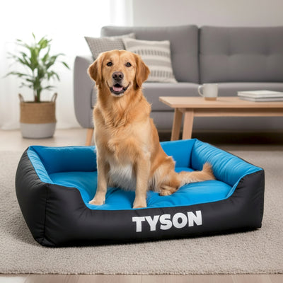 Personalized Comfy Dog Bed 2.0 - BLUE/BLACK