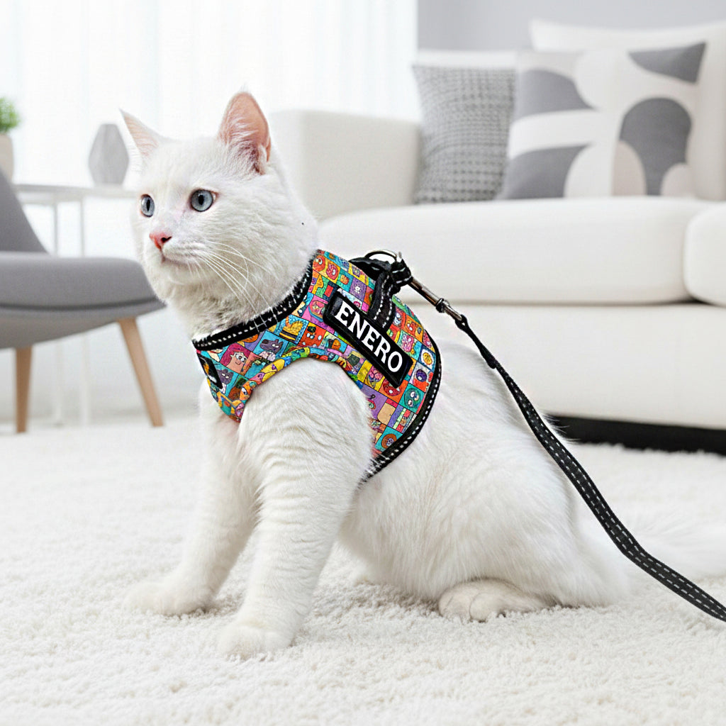 Personalized Cat Harness 2.0 - Comic Cubes