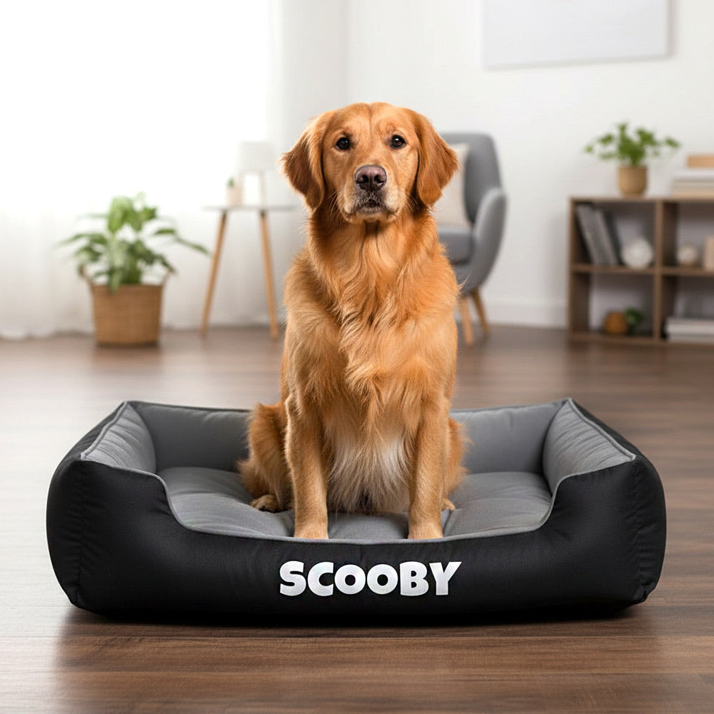 Personalized Comfy Dog Bed 2.0 - GRAY/BLACK