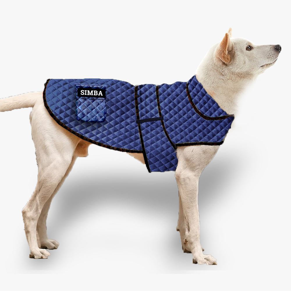 IndiHopShop Quilted Jacket with Personalized Name Tag - FEATHER BLUE
