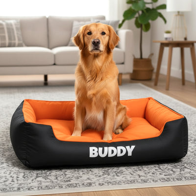 Personalized Comfy Dog Bed 2.0 - ORANGE/BLACK