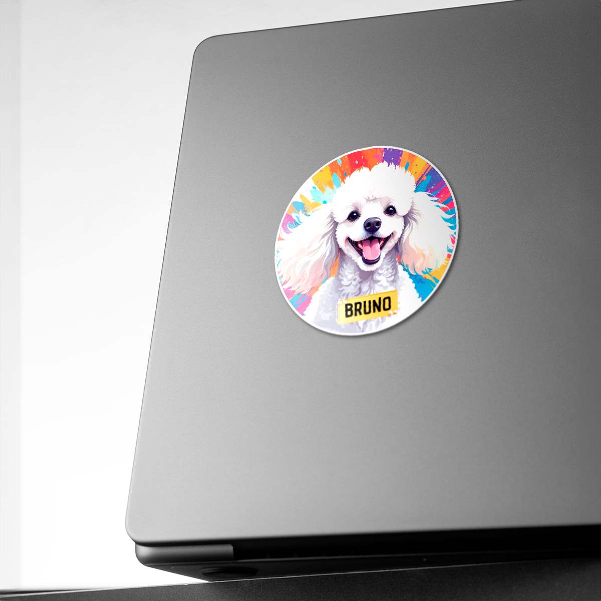Personalized Breed Graphic Sticker - Poodle - White/Grey