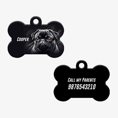 Personalized Pet ID Tag - Pug Black