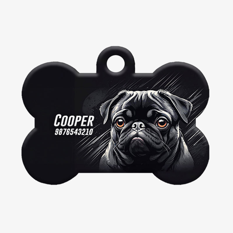 Personalized Pet ID Tag - Pug Black