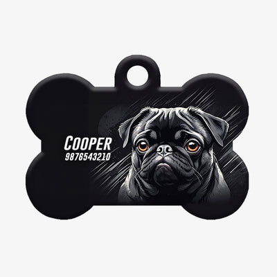 Personalized Pet ID Tag - Pug Black