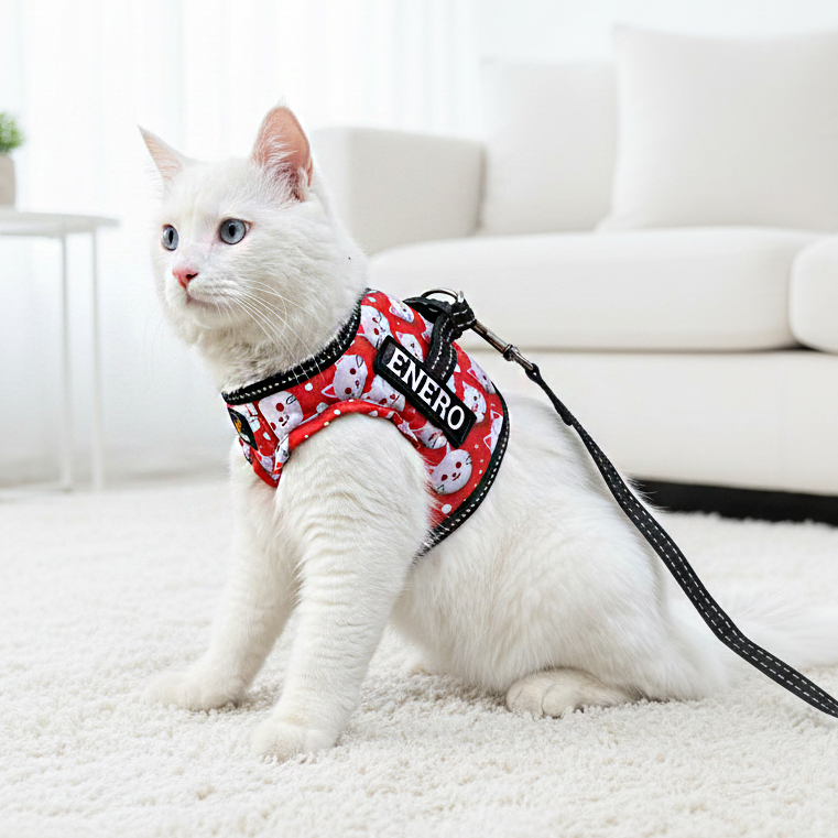 Personalized Cat Harness 2.0 - Red Meow