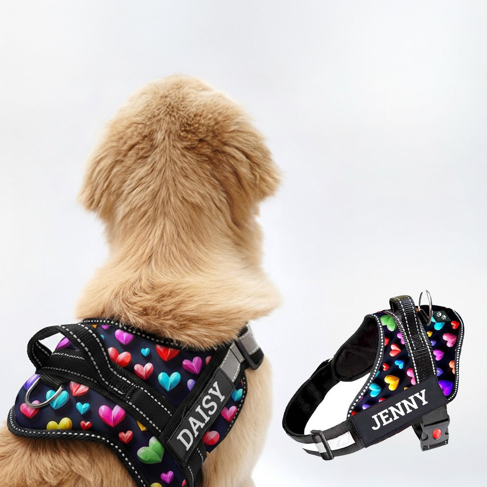 Personalized Dog Harness - SUPER HEARTS 3D