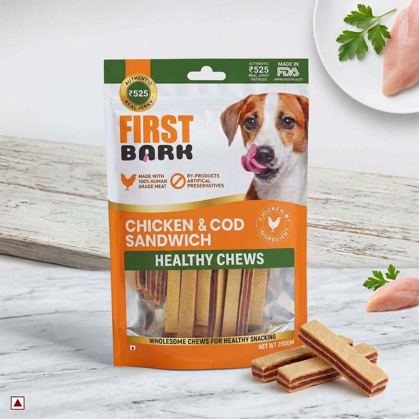 First Bark Chicken & CoD Sandwich for Dogs - 200 GMs