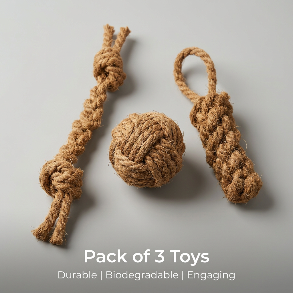 100% Natural Coconut Coir Dog Rope Toy Set (Pack of 3)