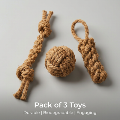 100% Natural Coconut Coir Dog Rope Toy Set (Pack of 3)