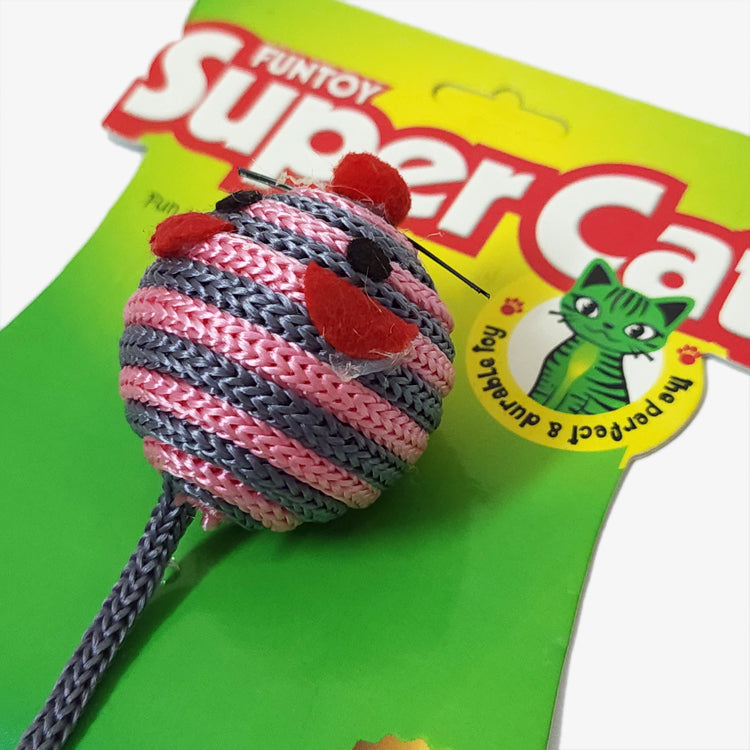 IndiHopShop Cat Toy, Lovely Stripe Nylon Rope Round Ball Mouse Long Tail Bell Toy