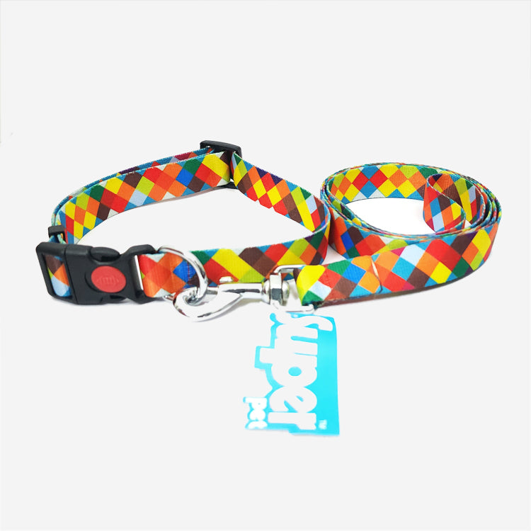 RAINBOW REEL Graphic Dog Collar and Leash Combo