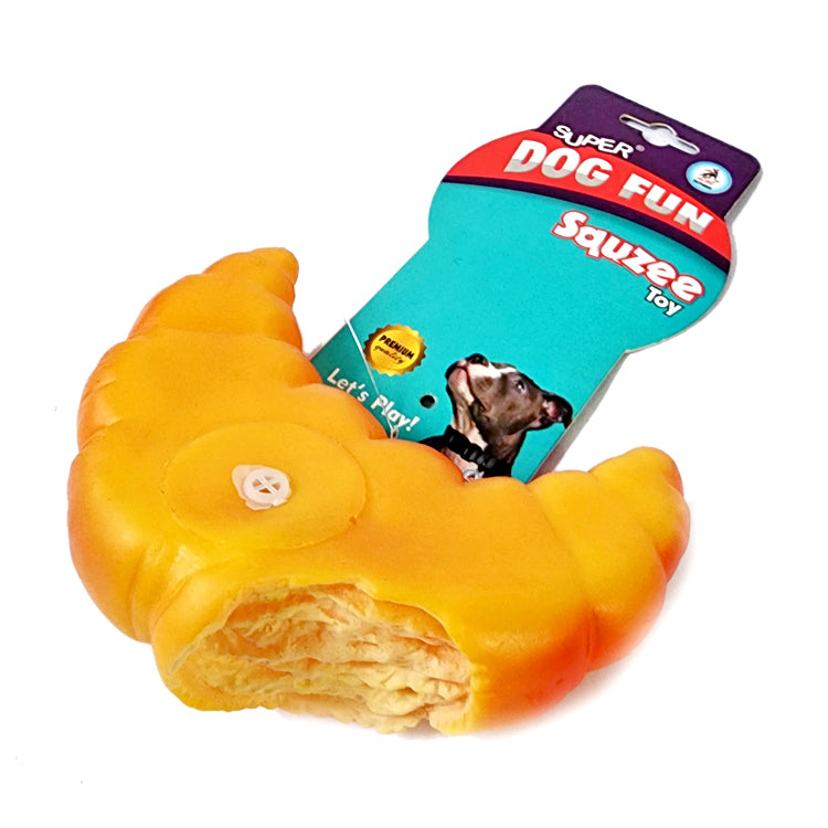 Squeaky and Crinkly Stuffed Dog Toy - Croissant