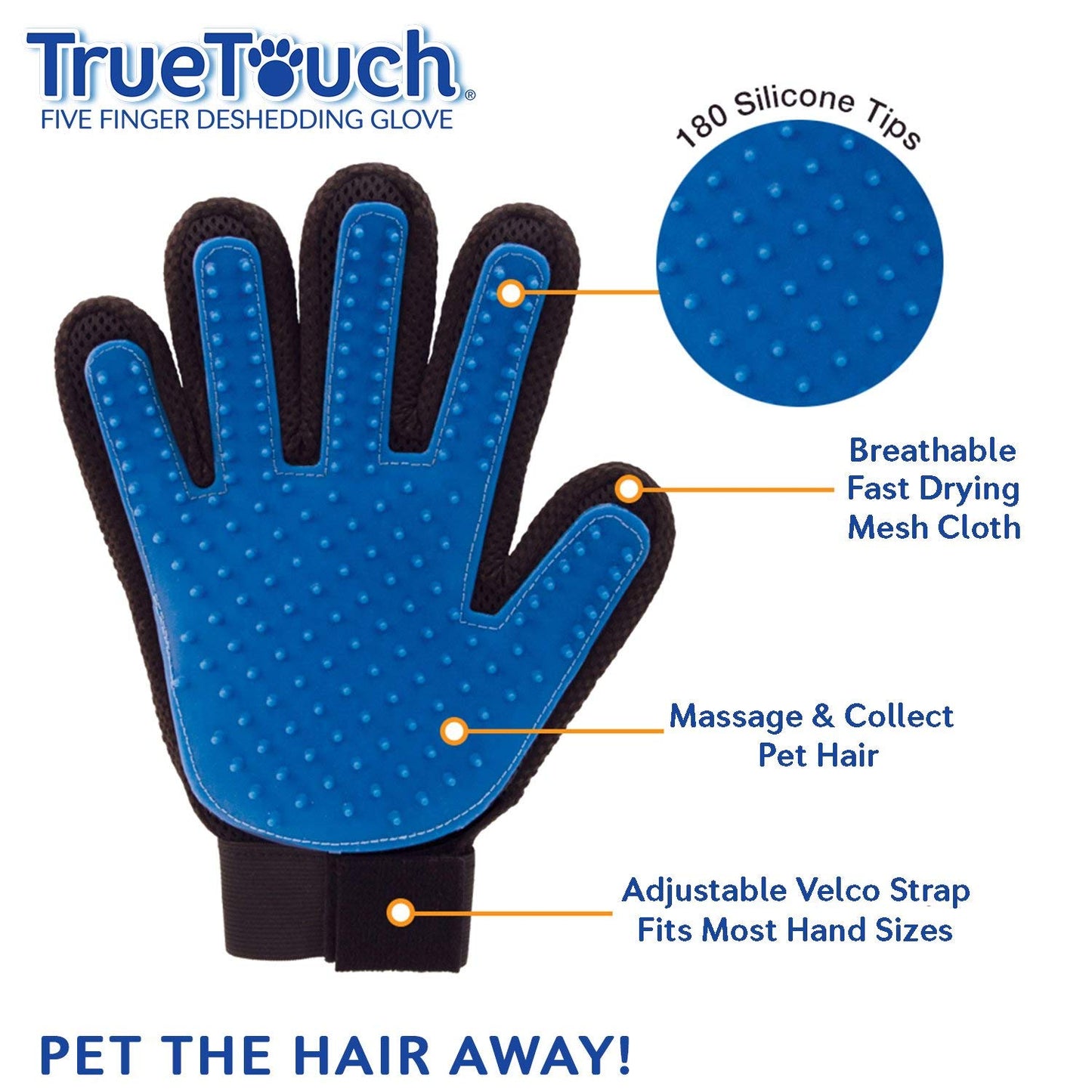 True Touch for Animal Massage Cleaning Shedding Bath Glove and Removal Dog and cat Grooming