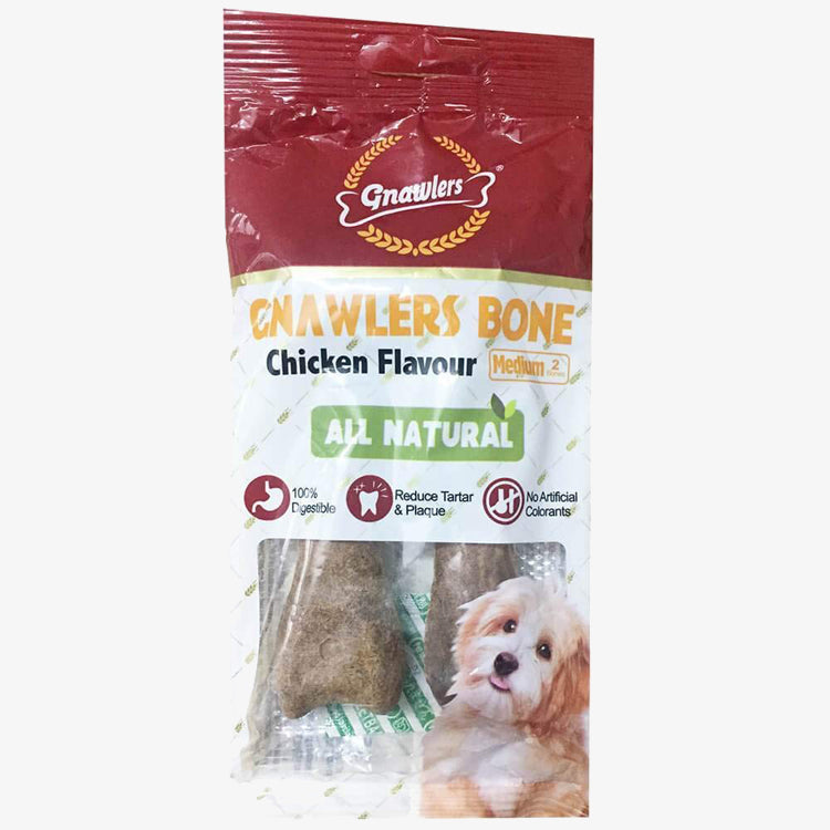 Gnawlers Dog Chicken Chew Bone, 100% Rawhide Free 4.5 inch, 2 in 1, Pack of 2